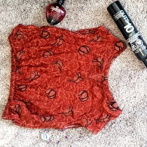 Silk crop top tailor made summer top blouse size small fits 8-10 brown red